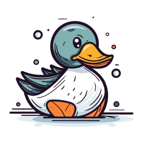 Cute cartoon duck. Vector illustration. Isolated on white backgr