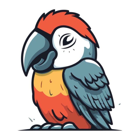 Cute parrot cartoon vector illustration isolated on white backgr