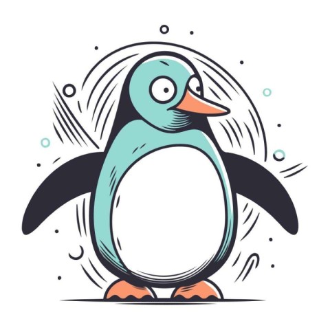 Cute cartoon penguin on a white background. Vector illustration.