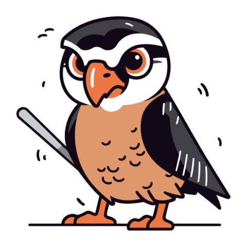 Cute owl with baseball bat. vector cartoon illustration isolated