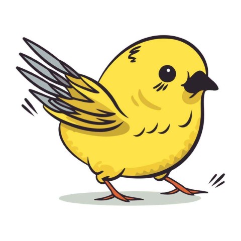 Cute little yellow bird isolated on white background. Vector ill