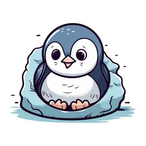 Cute penguin sitting in ice floe. Vector illustration.