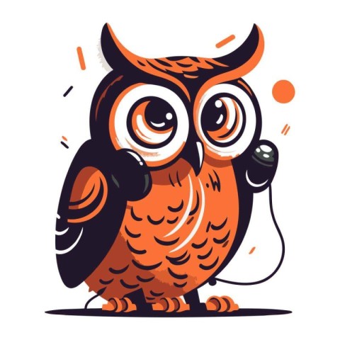 Owl with headphones. Vector illustration in cartoon style on whi