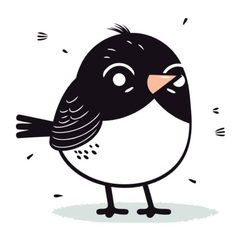 Vector illustration of a cute little black bird isolated on whit