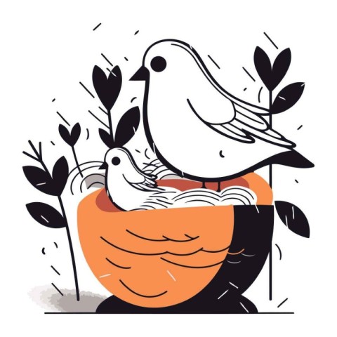 Cute bird in the nest. Vector illustration in cartoon style.