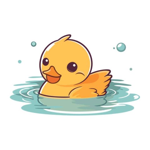 Cute yellow rubber duck swimming in the water. Vector illustrati