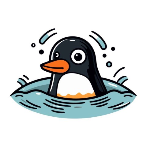 Cute cartoon penguin swimming in the sea. Vector illustration.