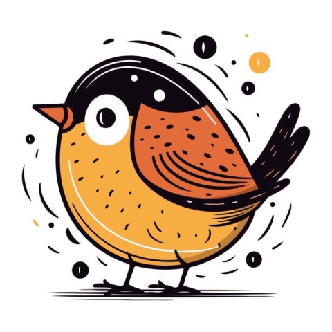 Bullfinch bird. Hand drawn vector illustration in cartoon style.