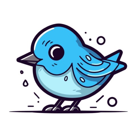 Cute blue bird. Vector illustration. Isolated on white backgroun