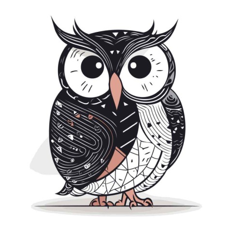 Owl. Cute cartoon vector illustration. Black and white.