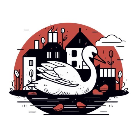 Swan in the city. Vector illustration of a swan in the city.