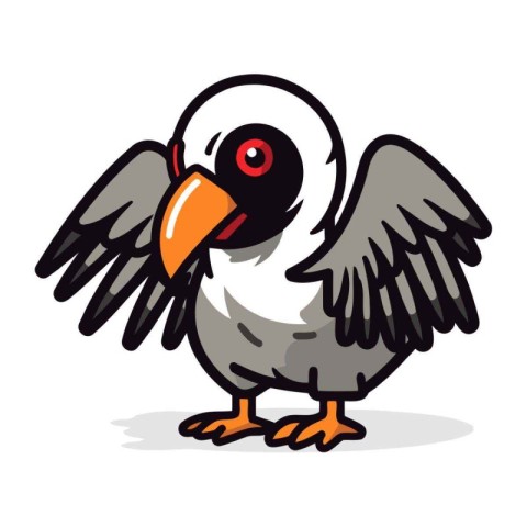 Cute flying vulture cartoon character vector illustration on whi