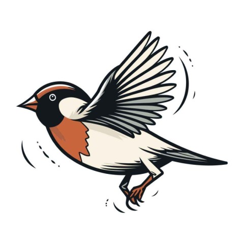 Vector illustration of a bullfinch with wings spread isolated on