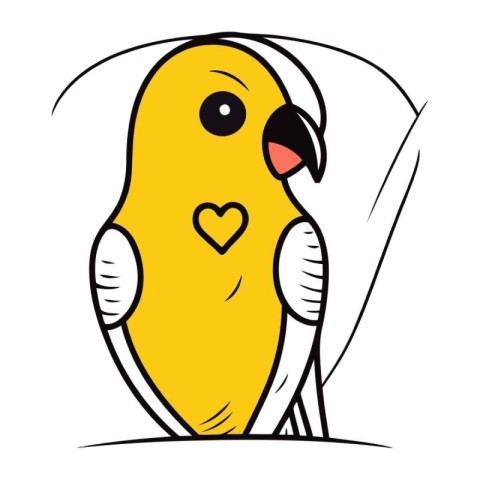 Cute parrot with heart in his beak. vector illustration