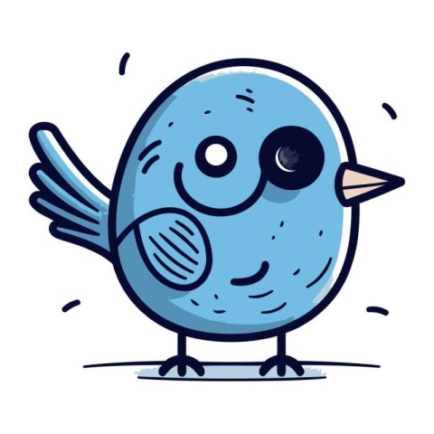 Cute Blue Bird Cartoon Character Vector Illustration on White Ba