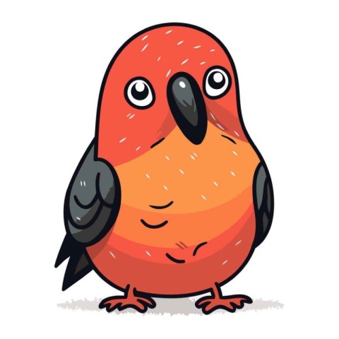 Cute cartoon red bird isolated on white background. Vector illus