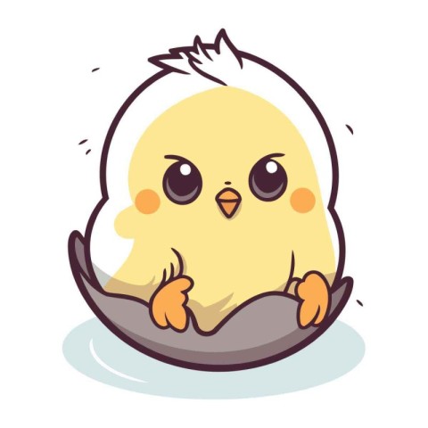 Cute little chicken sitting in the nest. Cute cartoon vector ill