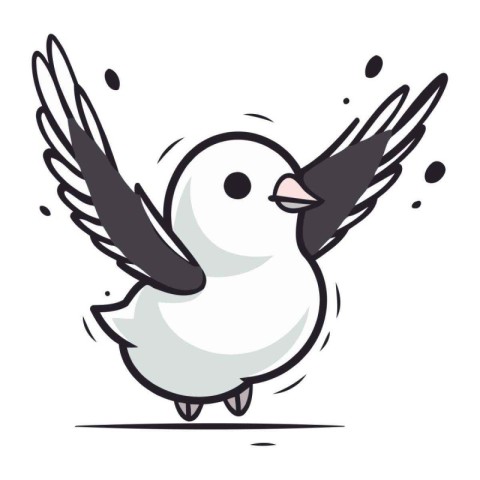 Cute cartoon doodle bird with wings. Vector illustration.