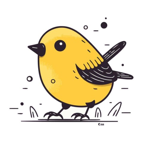 Cute little yellow bird standing on its hind legs. Vector illust