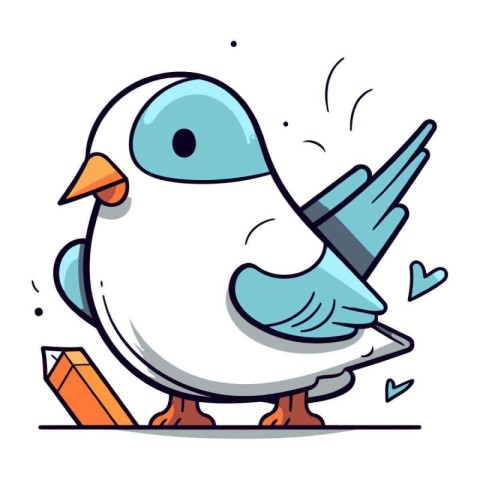 Cute cartoon bird with pencil and eraser. Vector illustration.