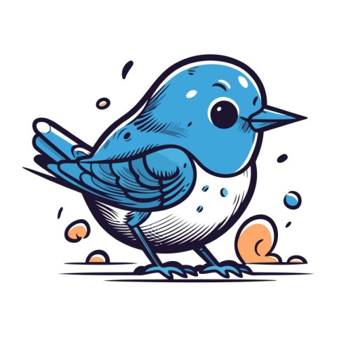 Vector illustration of a cute blue bird on a white background. C