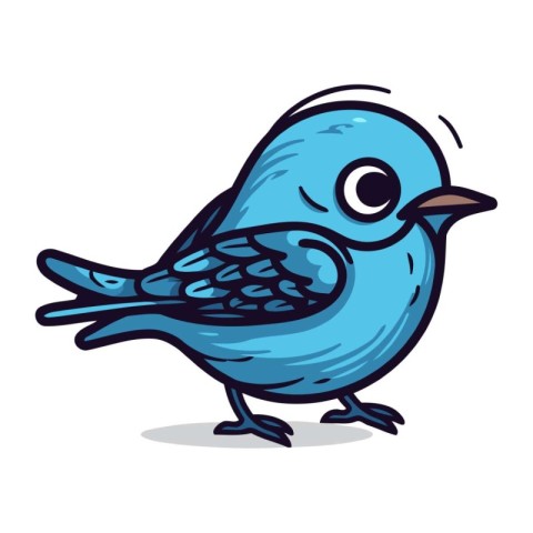 Cartoon blue bird isolated on a white background. Vector illustr