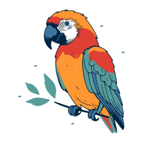 Colorful parrot on white background. Vector illustration in cart