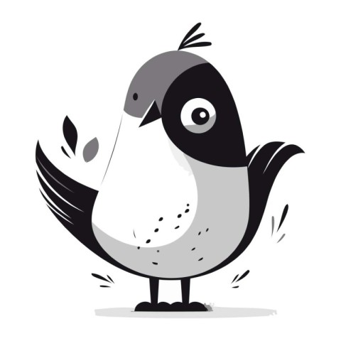 Cartoon black and white vector illustration of a cute little bir