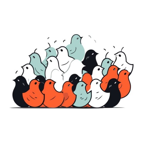 Vector illustration of a group of pigeons on a white background.