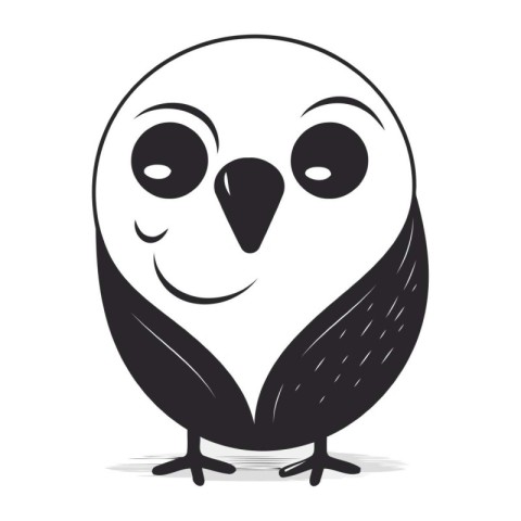 Cute cartoon black and white owl on white background. Vector ill