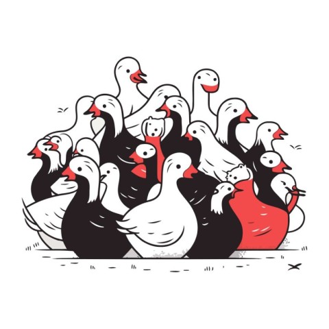 Flock of ducks. Vector illustration in doodle style.