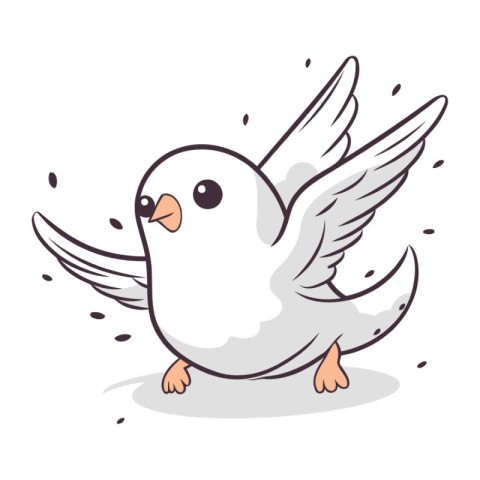 Cute white dove with wings. Vector illustration on white backgro