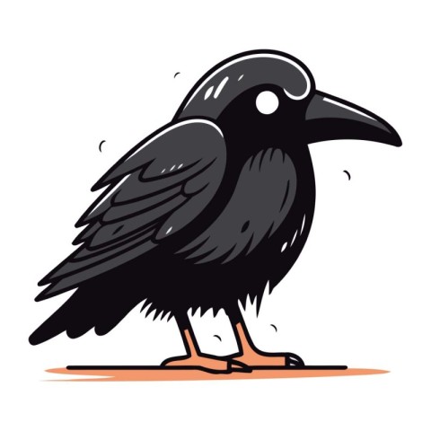 Vector illustration of a crow on a white background. Black crow.