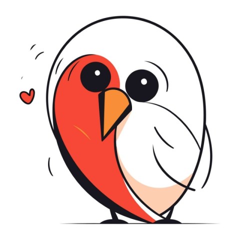 Cute cartoon red bird isolated on white background. Vector illus