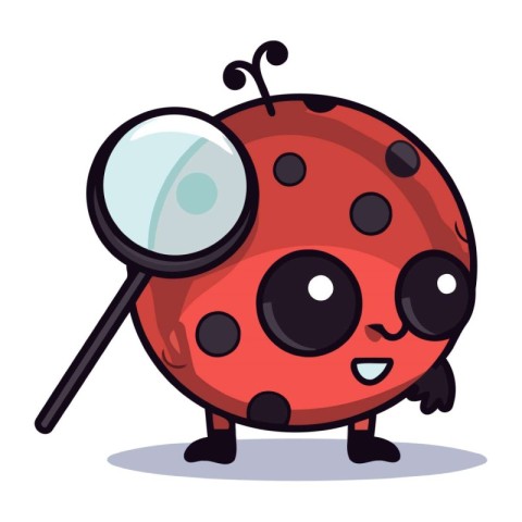 Ladybug with Magnifying Glass   Cute Ladybird Cartoon Character