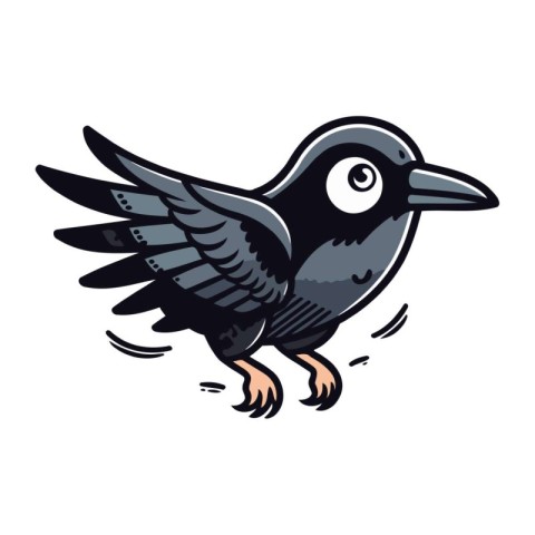 Crow flying isolated on white background. Vector illustration in