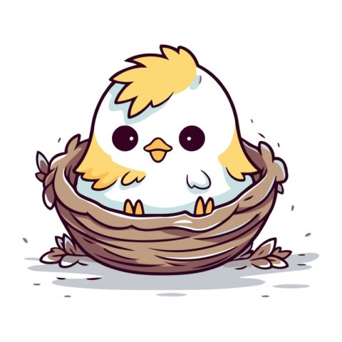 Cute chick in the nest. Vector illustration of a cartoon chick.