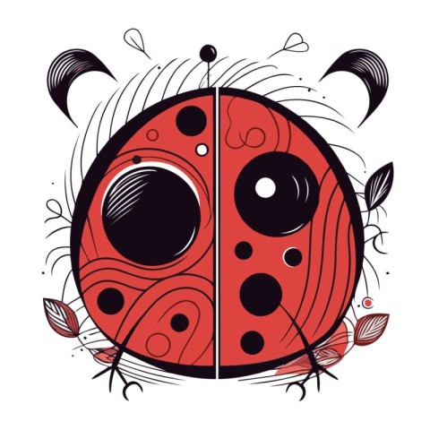 Beautiful ladybug in the style of doodle. Vector illustration.