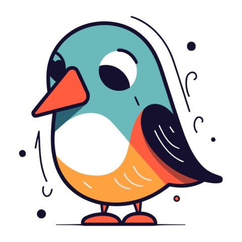 Vector illustration of cute cartoon bird. Flat line art style de