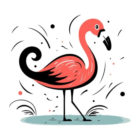 Flamingo. Hand drawn vector illustration in cartoon comic style.