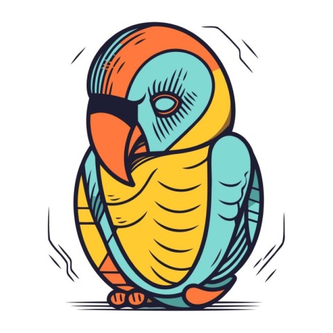 Vector illustration of parrot in doodle style. Isolated on white