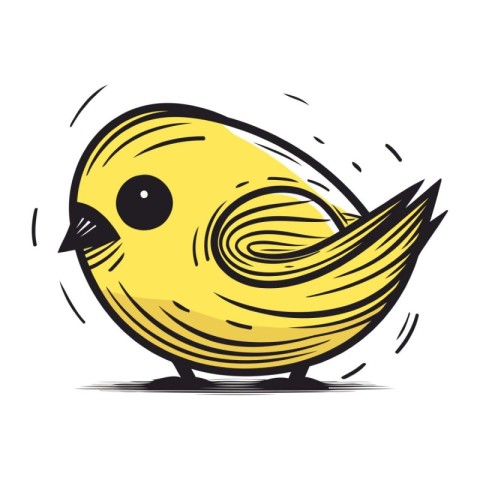 Cute yellow bird on white background. Vector illustration in car