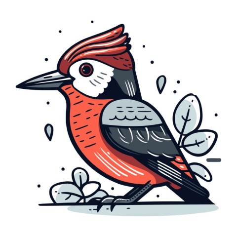 Cartoon Woodpecker. Hand drawn vector illustration in doodle sty