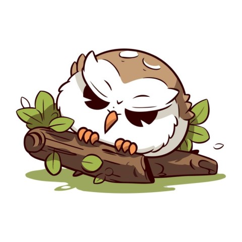 Cute owl sitting on a tree branch. Vector cartoon illustration.