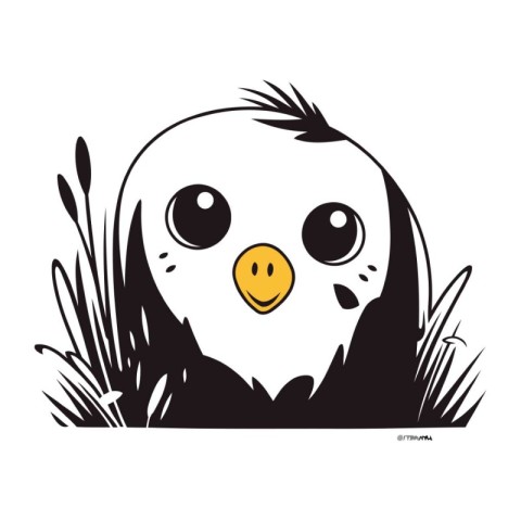 Cute cartoon eagle in the grass. Vector illustration. Eps 10