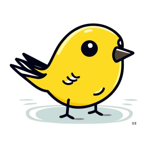 Cute little yellow bird on ice. Vector illustration in cartoon s