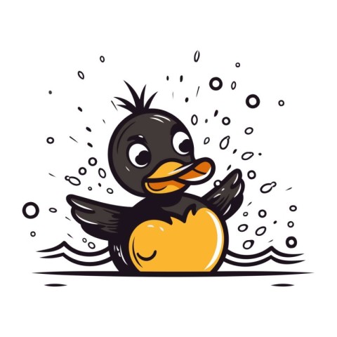 Cute cartoon penguin with yellow rubber duck. Vector illustratio