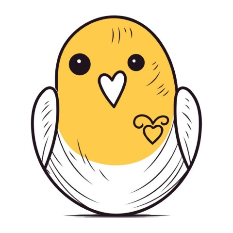 Cute little yellow bird isolated on white background. Vector ill