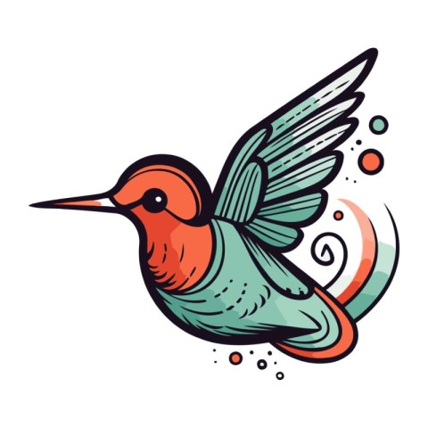 Hummingbird flying in the blue sky. Vector illustration for your