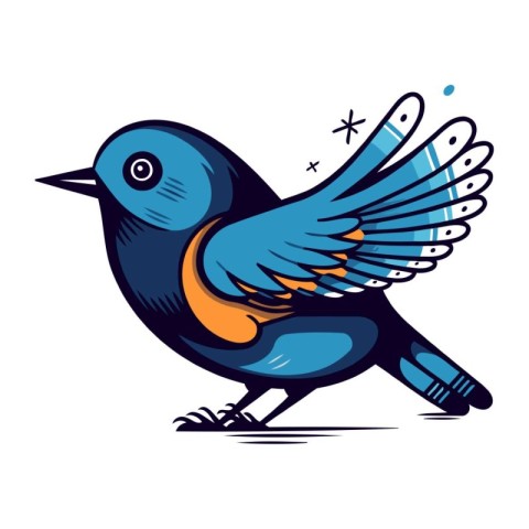 Vector illustration of a blue bird with wings spread isolated on